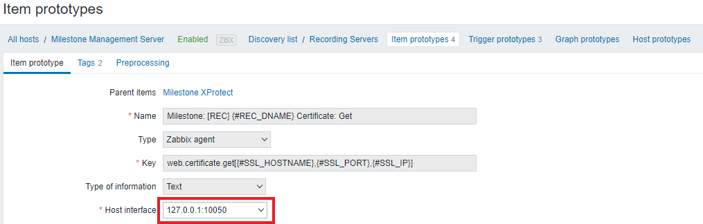 milestone zabbix discovery configuration