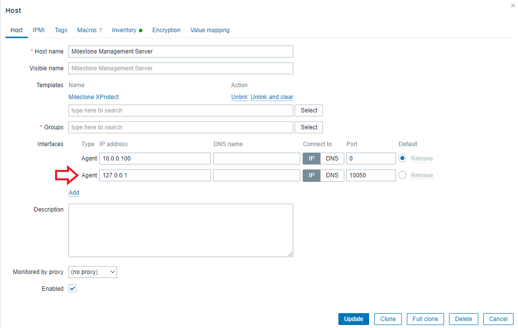 milestone zabbix agent configuration