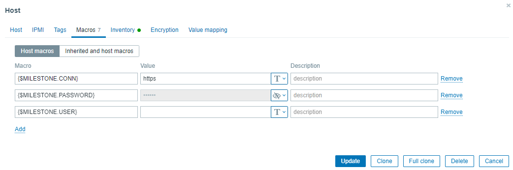 milestone zabbix integration settings