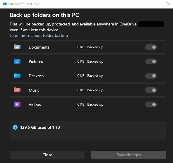 onedrive folder redirect all folders
