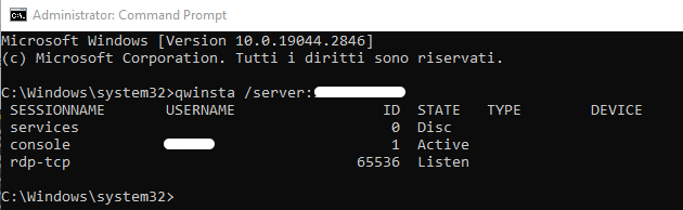 cmd qwinsta