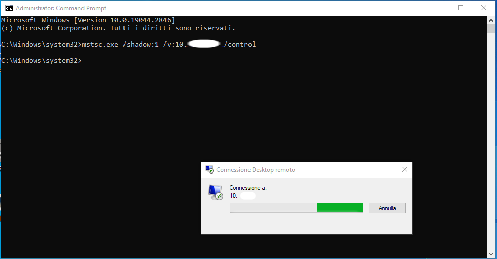 mstsc shadow connessione