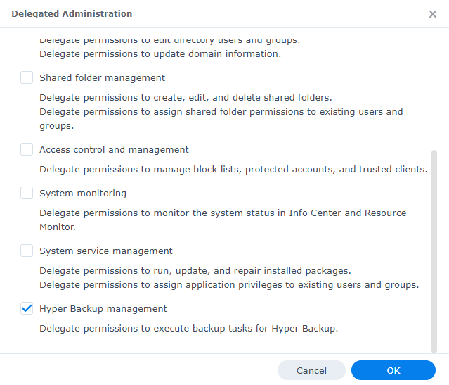 synology hyper backup user delegated
