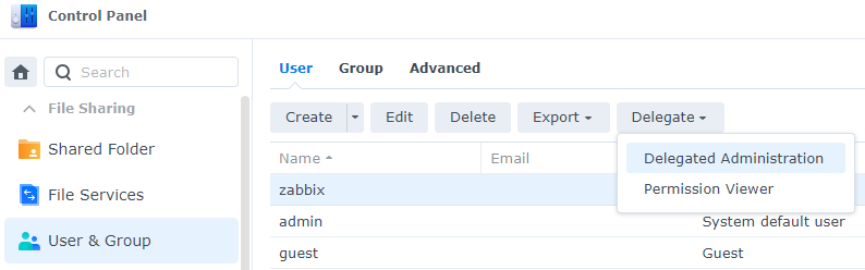 synology dsm add user delegated